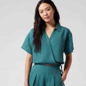 Athleta Borealis Green Playa Linen Tie/wrap Top size L